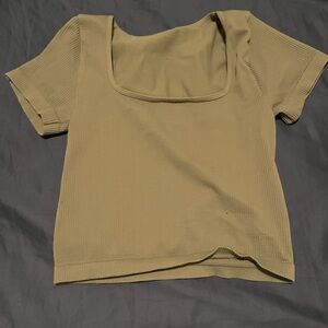 Olive Green Ribbed Square Neck Top